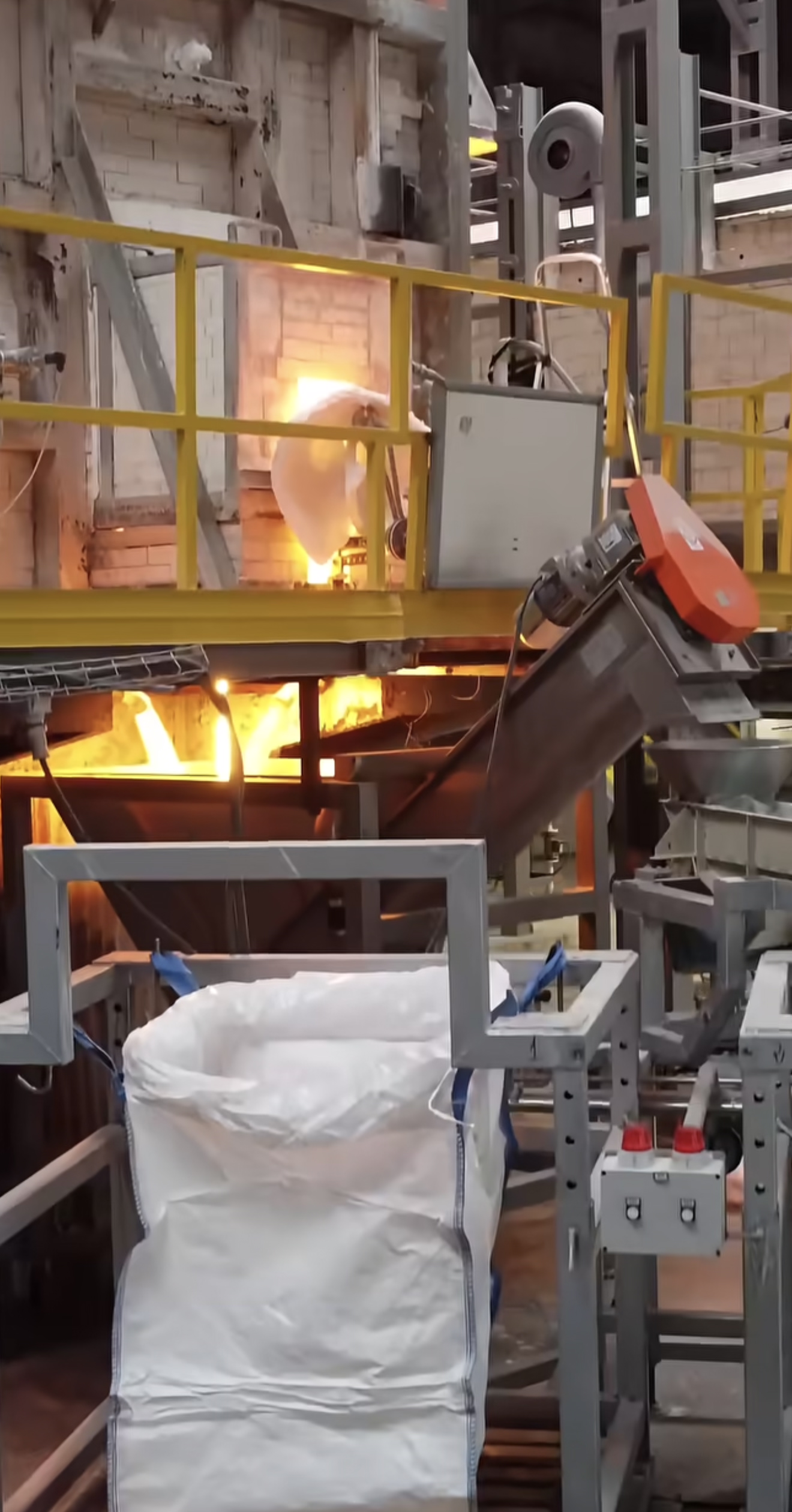 INCA ceramic frit manufacturing — molten glass pouring from kiln